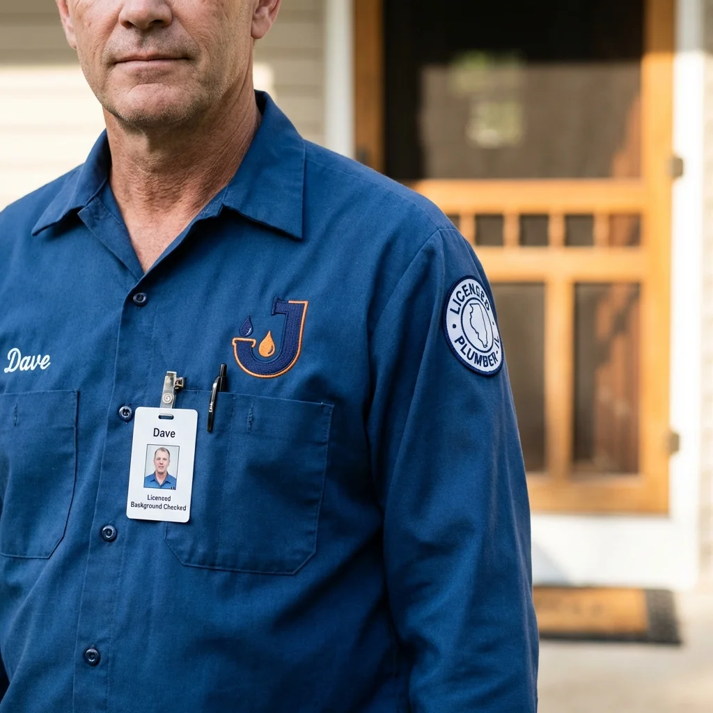Licensed plumber showing ID badge in Richmond, VA