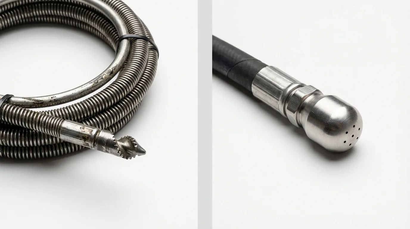 Drain snake cable and hydro jetting nozzle used for drain cleaning in Richmond, VA