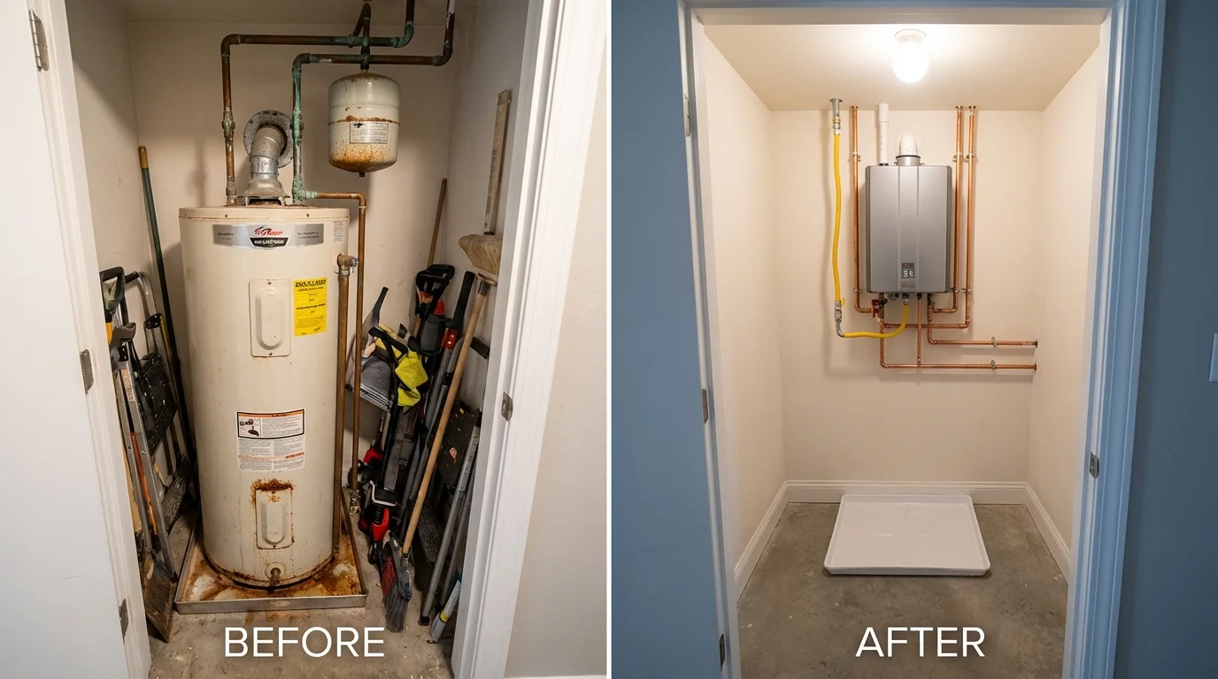 Tank water heater versus wall-mounted tankless unit comparison for Richmond, VA homeowners
